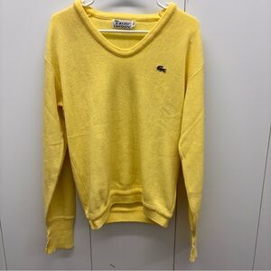 Izod Lacoste Vintage V neck Sweater Yellow Mens Medium